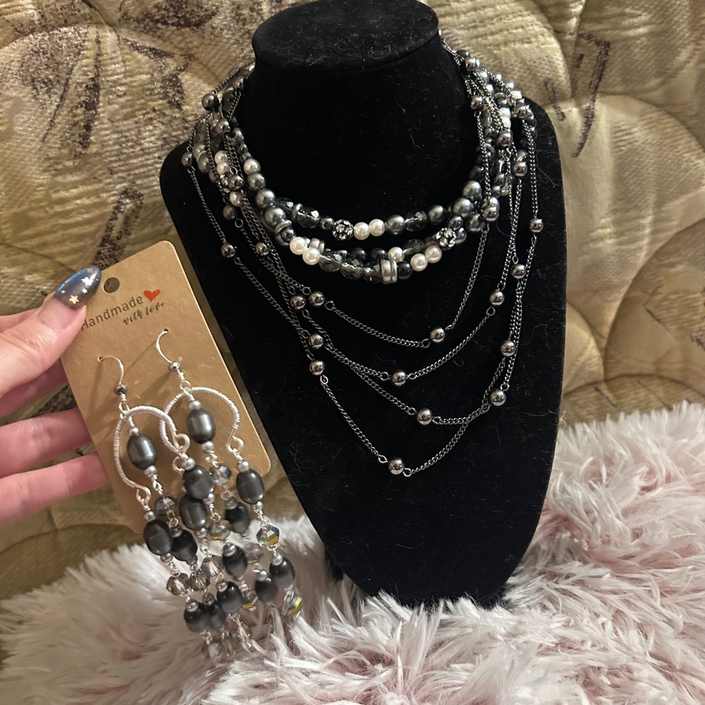 Handmade Hypoallergenic Chandelier Earrings + Necklaces Set